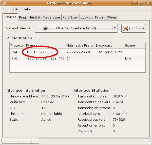 Finding the IP address in the Network Tools application